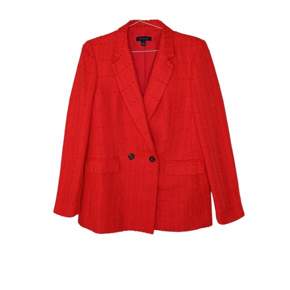 Ann Taylor Red Tweed Blazer Jacket Size 6 Double Breasted Textured Workwear - Picture 2 of 15